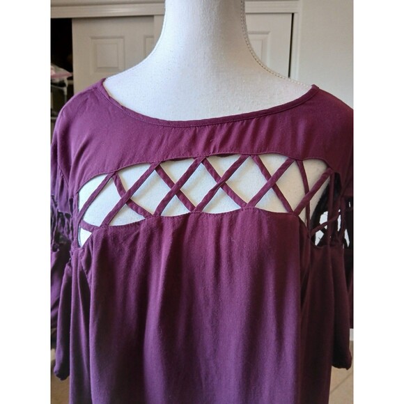 Torrid Dress Purple Challis Lattice Cutout Short Sleeve Trapeze Swing Size 3X - Picture 9 of 16